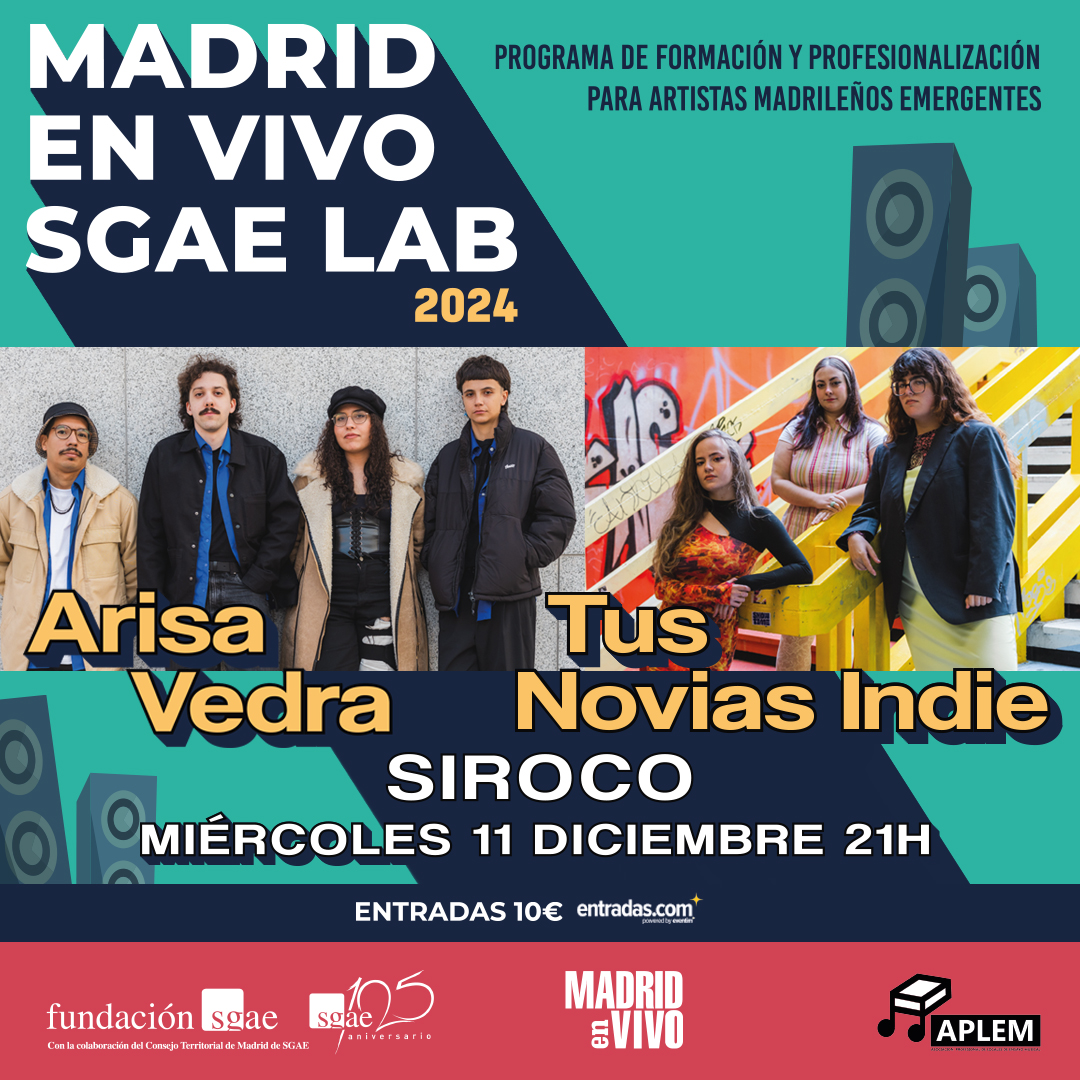 Arisa Vedra y Tus Novias Indie en Siroco, y Ale Ocaña y Paula Mateo en el Café La Palma, los conciertos de MADRID EN VIVO SGAE LAB